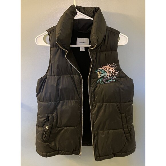 Old Navy Puffer Vest Black with Embroidered Horse Size XS - Picture 8 of 10